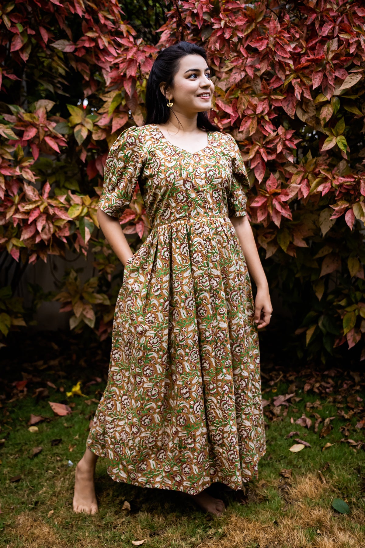 kalamkari midi dress Buy Kalamkari Chinon Silk Kaftan Midi Dress for Women Online at Silvermerc