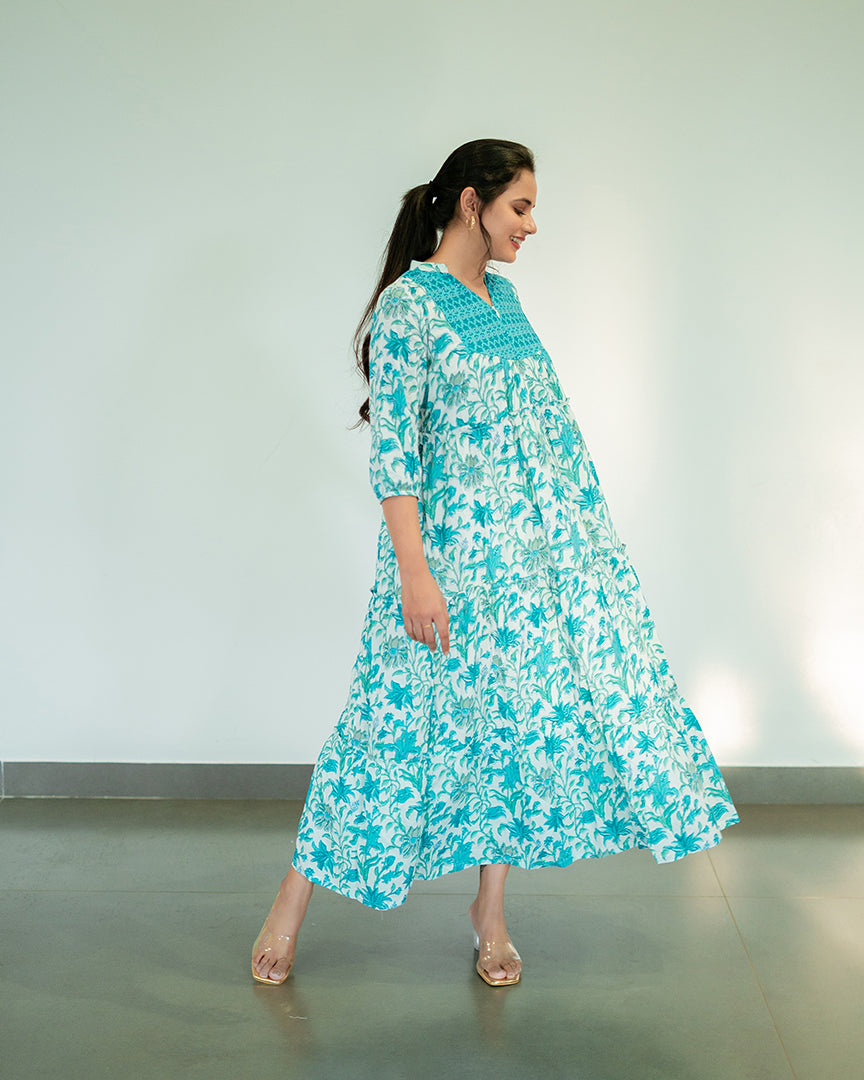 Ocean Blue Floral Maternity Feeding Maxi dress Cordyally
