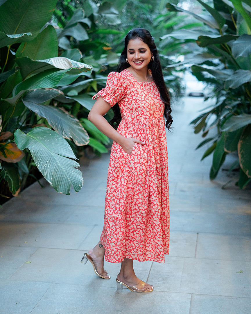 Coral Red Maternity Nursing Midi dress – Cordyally
