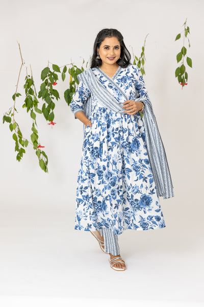 Blue Floral Angrakha maternity feeding suit set