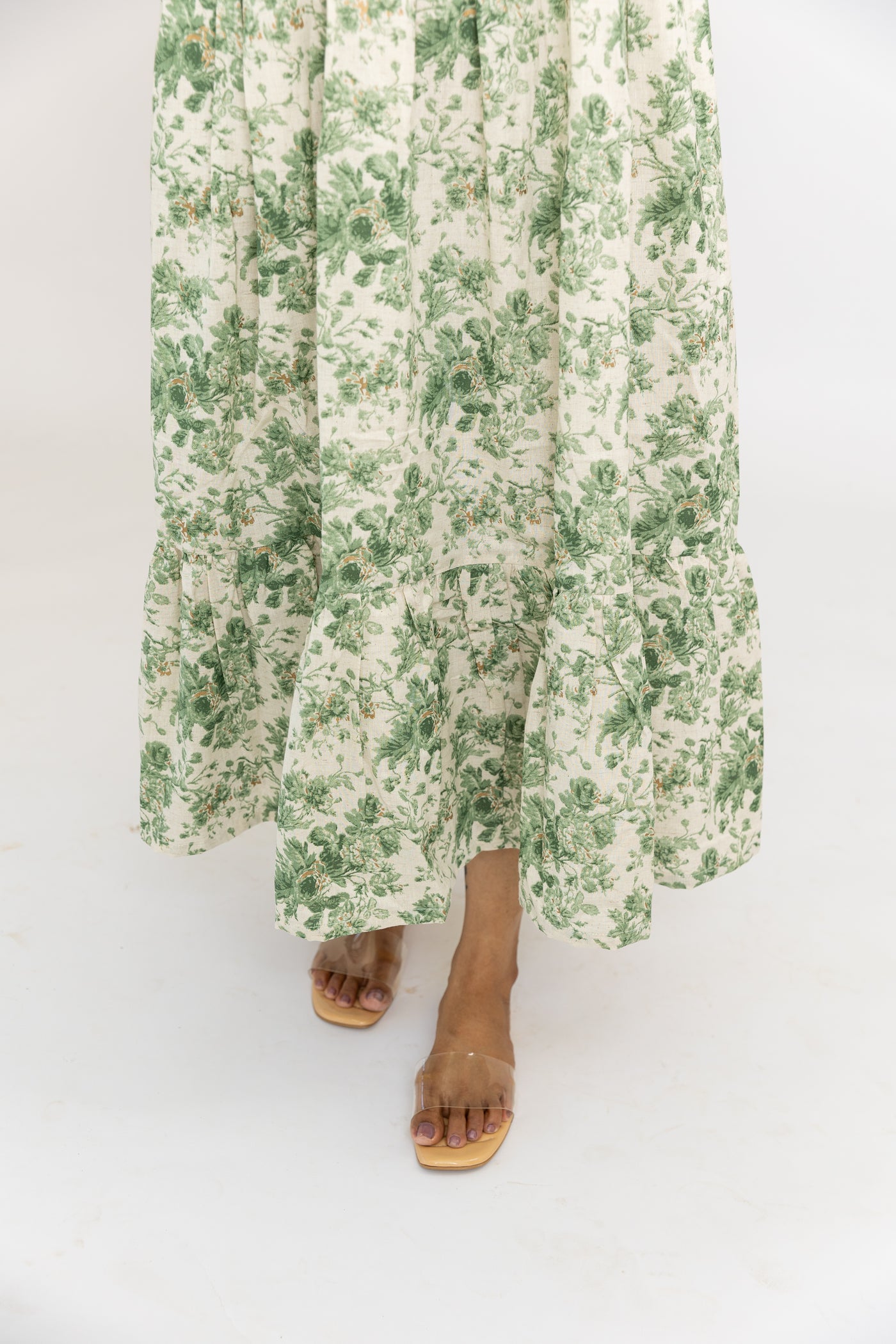 Green floral Cotton Midi dress