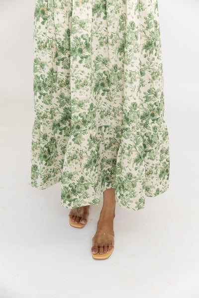 Green floral Cotton Midi dress