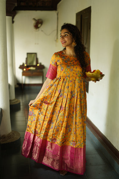 Yellow Floral Maternity Nursing Ethnic Dress