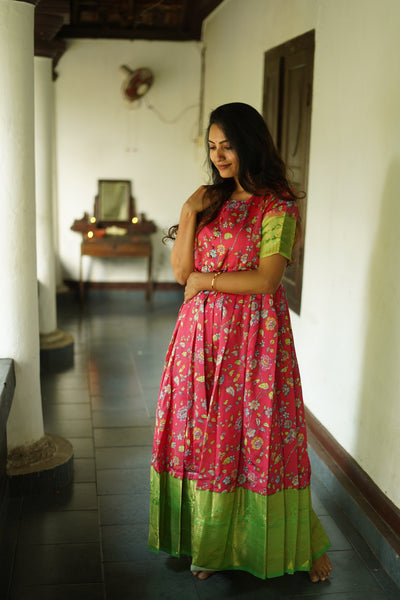 Pink Floral Maternity Feeding Ethnic Dress