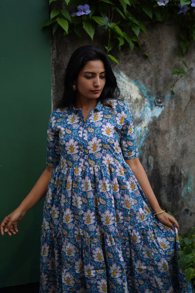 Myra - Blue floral printed Maternity dress