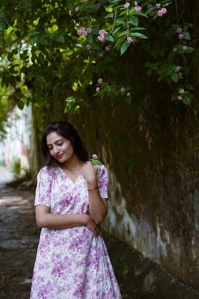 Violet Cotton Floral A-Line Dress without ZIPS