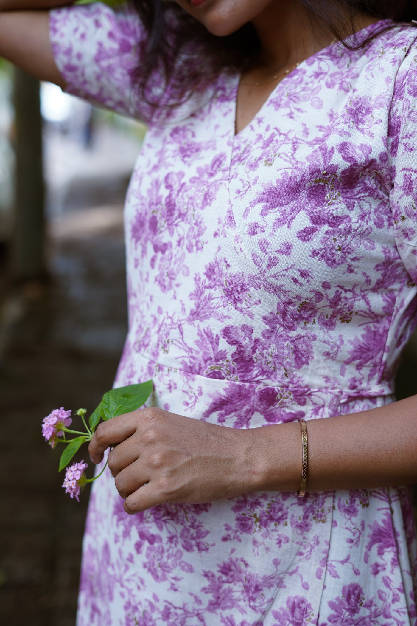 Violet Cotton Floral A-Line Dress without ZIPS