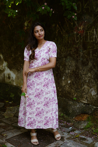 Violet Cotton Floral A-Line Dress without ZIPS