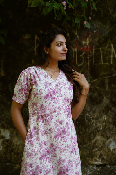 Violet Cotton Floral A-Line Dress without ZIPS