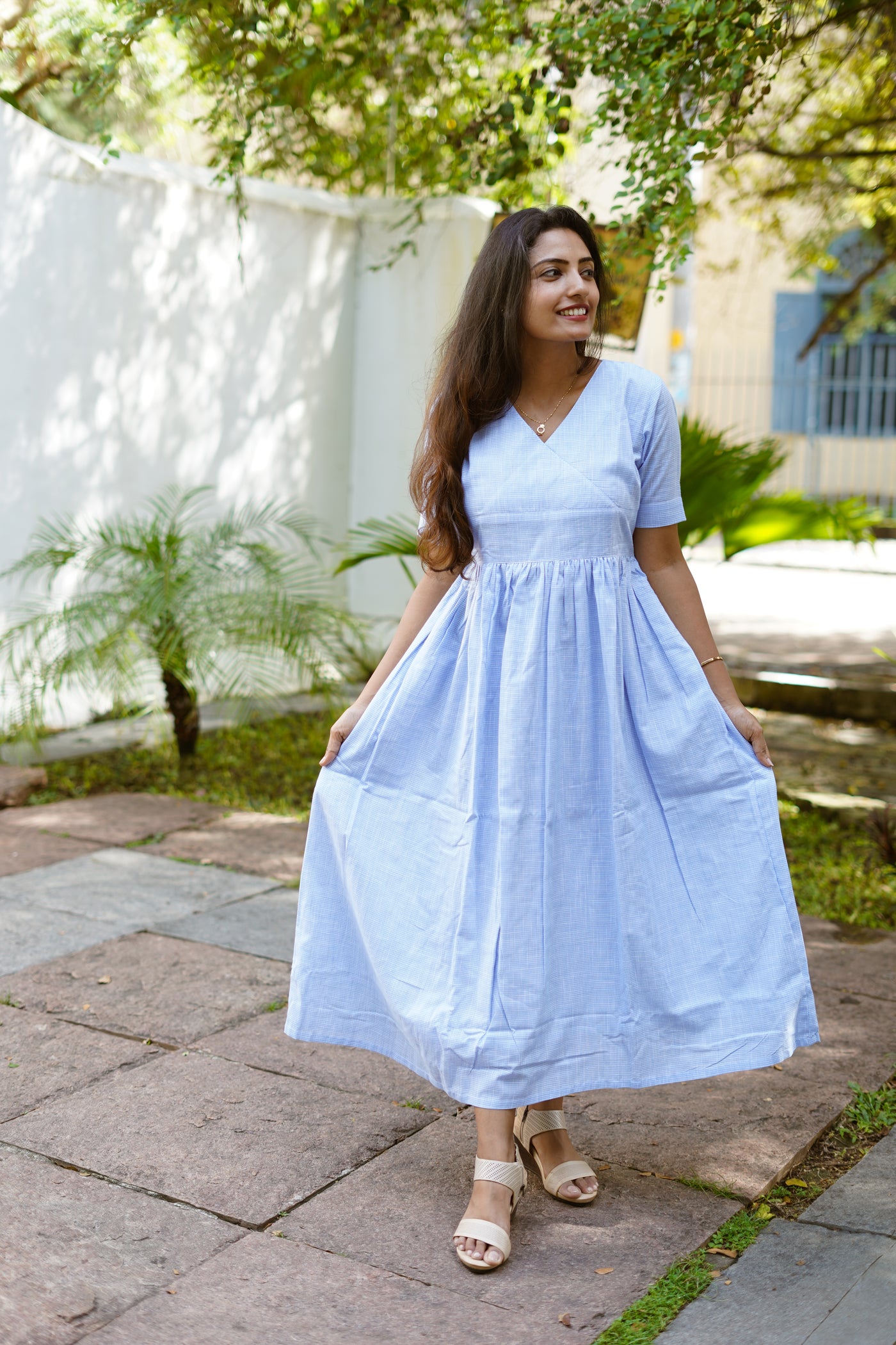 Evolve  - Retro Blue checkered Dress