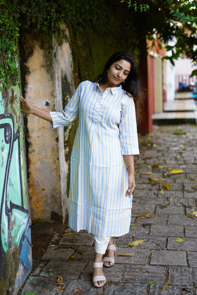 Blue yellow stripes Kurta