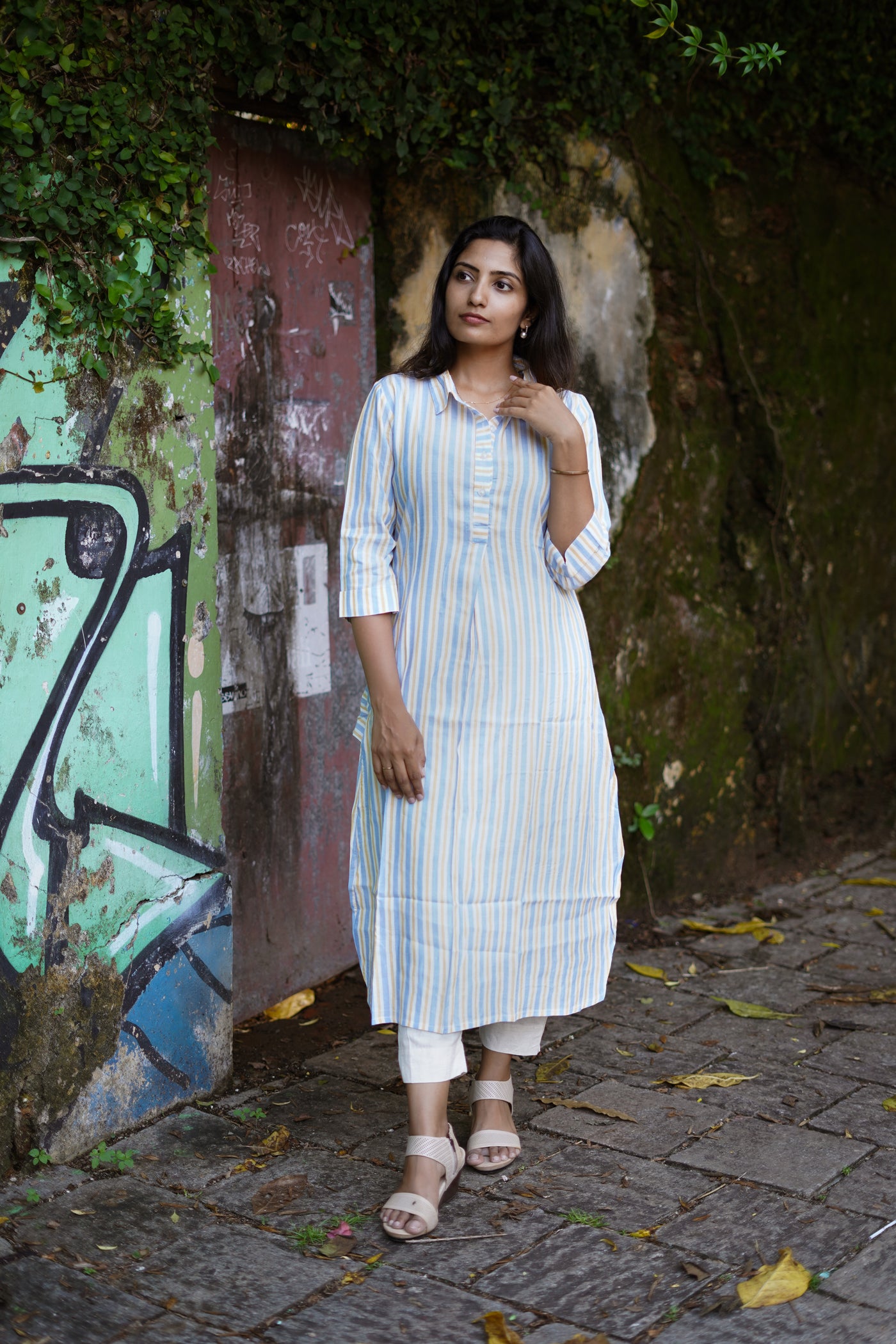 Blue yellow stripes Kurta