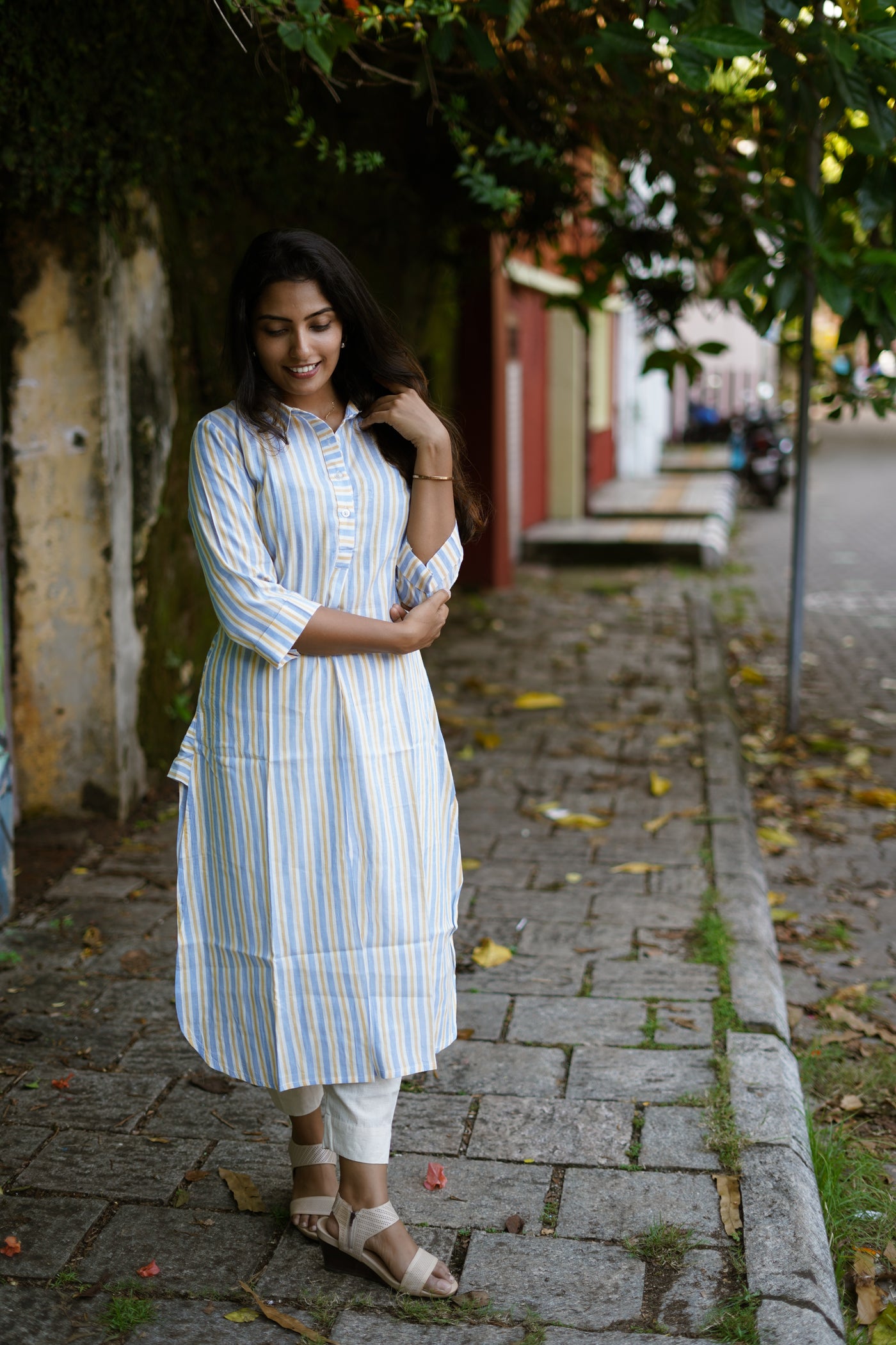 Blue yellow stripes Kurta