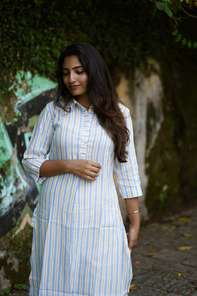 Blue yellow stripes Kurta