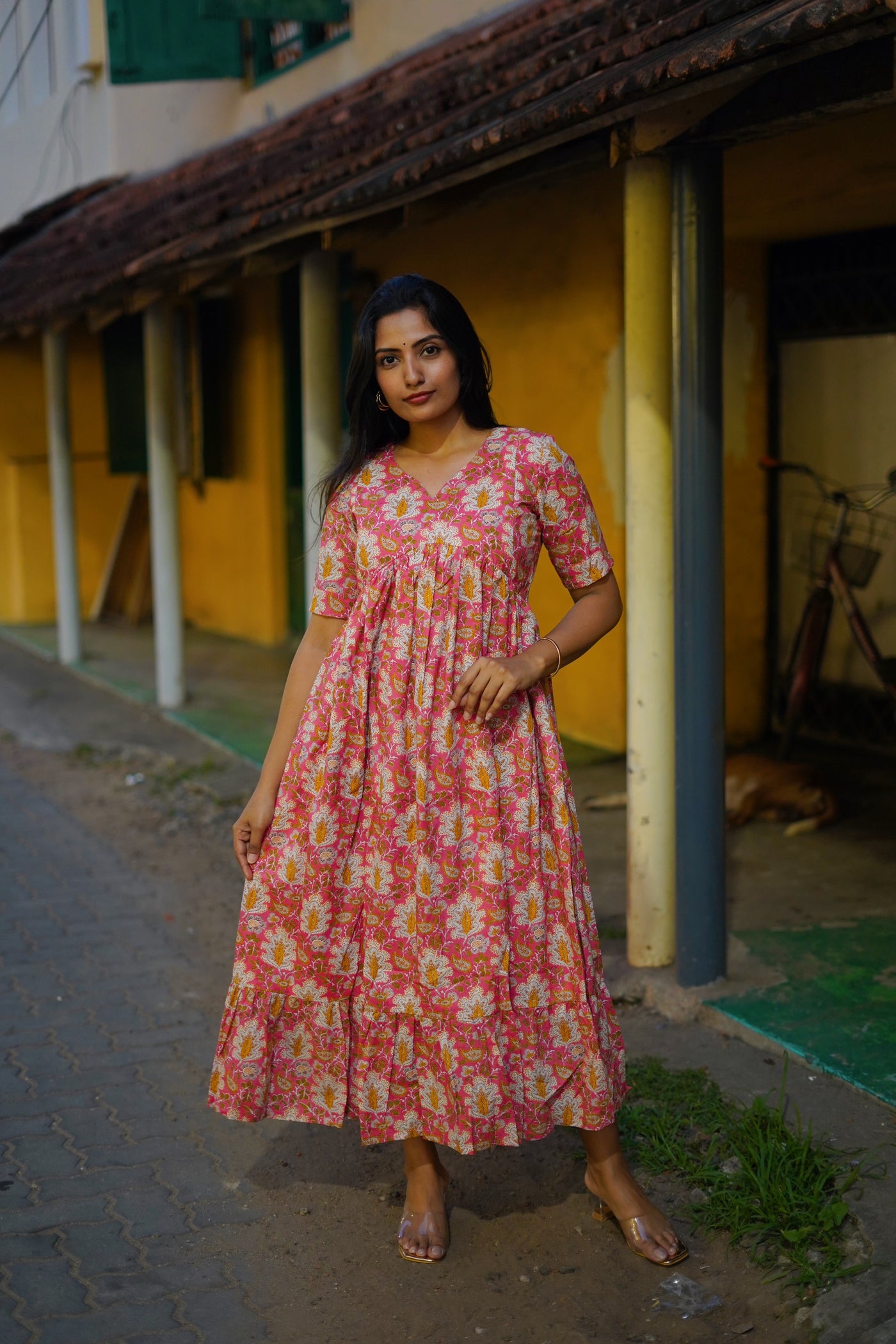 Zoya - Peachy Pink Alia cut maternity dress Cordyally Zoya - Peachy Pink Alia cut maternity dress Cordyally