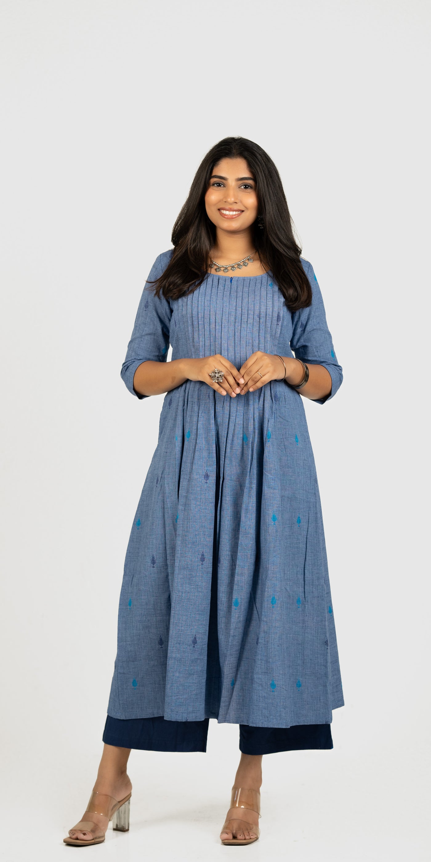 Dhriti - Maternity/Nursing Indigo Blue Handloom Cotton Indo-Western Dress