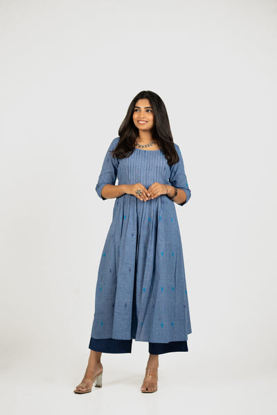 Dhriti - Maternity/Nursing Indigo Blue Handloom Cotton Indo-Western Dress