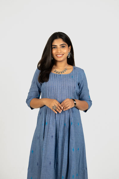 Dhriti - Maternity/Nursing Indigo Blue Handloom Cotton Indo-Western Dress