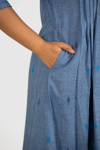 Dhriti - Maternity/Nursing Indigo Blue Handloom Cotton Indo-Western Dress