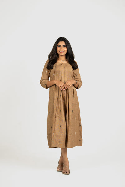 Isha- Maternity/Nursing Brown Handloom Cotton Indo-Western Dress