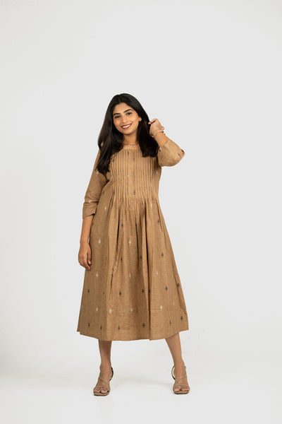 Isha- Maternity/Nursing Brown Handloom Cotton Indo-Western Dress