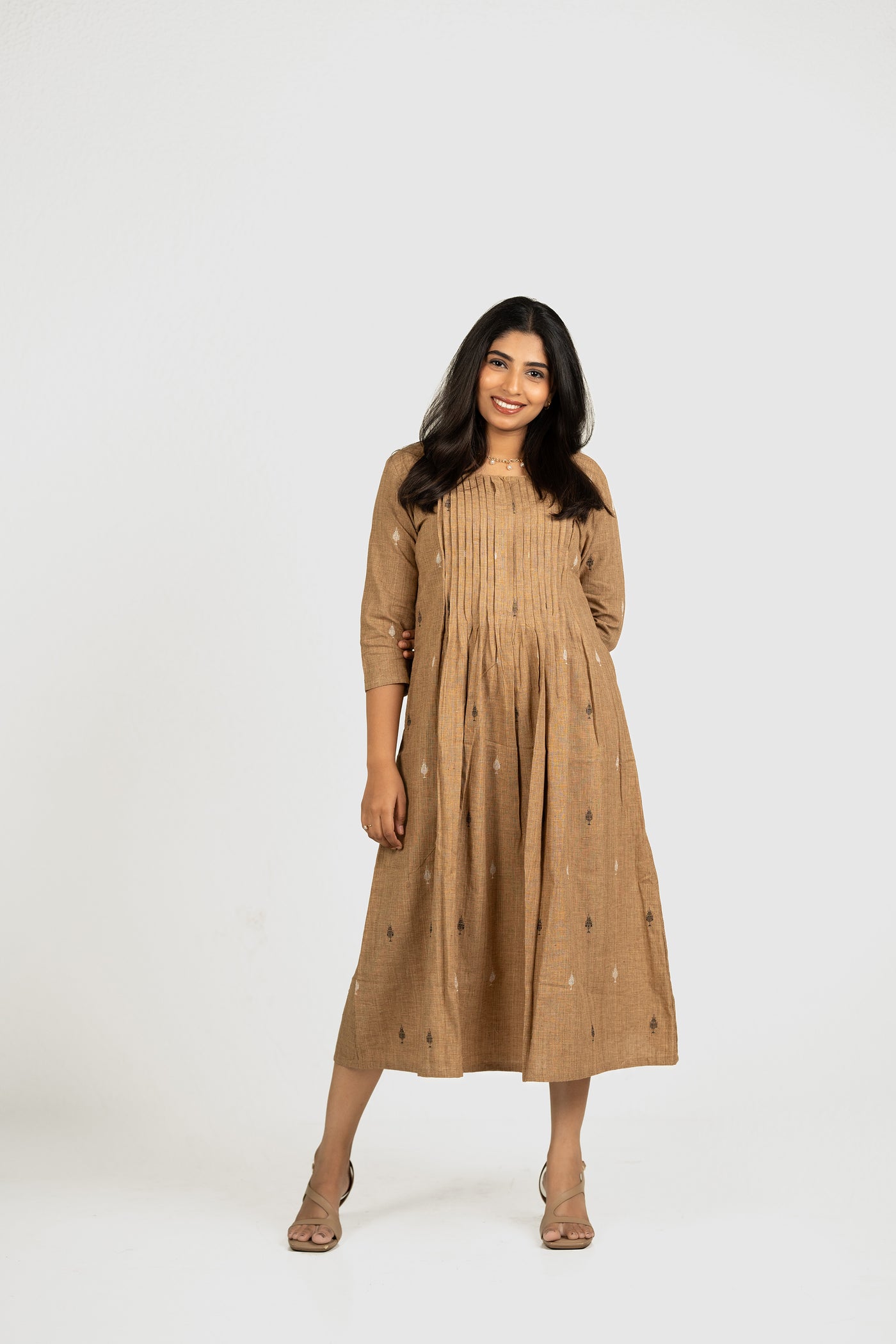 Isha- Maternity/Nursing Brown Handloom Cotton Indo-Western Dress