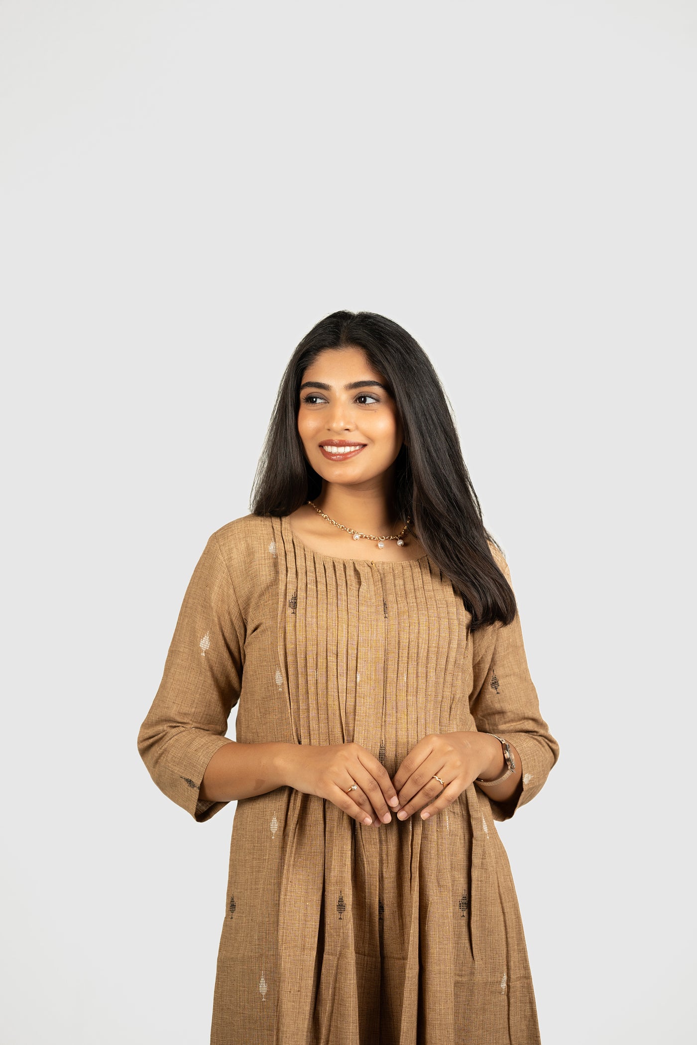 Isha- Maternity/Nursing Brown Handloom Cotton Indo-Western Dress