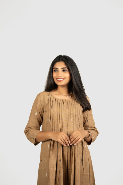 Isha- Maternity/Nursing Brown Handloom Cotton Indo-Western Dress