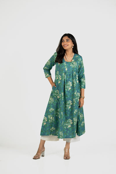 Srishti - Maternity/Nursing Aqua Green Blue Floral Nursing Dress