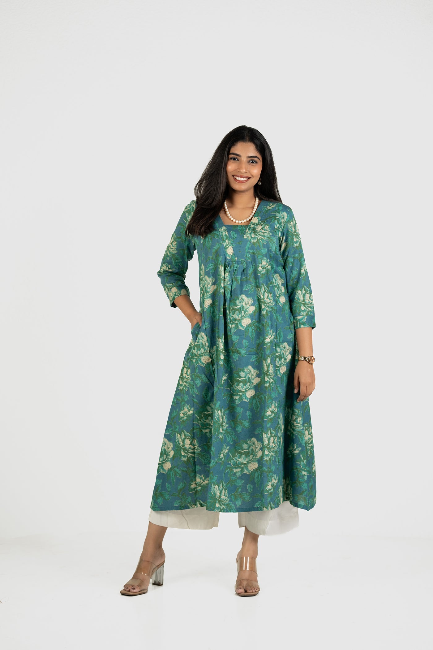 Srishti - Maternity/Nursing Aqua Green Blue Floral Nursing Dress