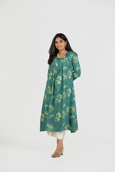 Srishti - Maternity/Nursing Aqua Green Blue Floral Nursing Dress