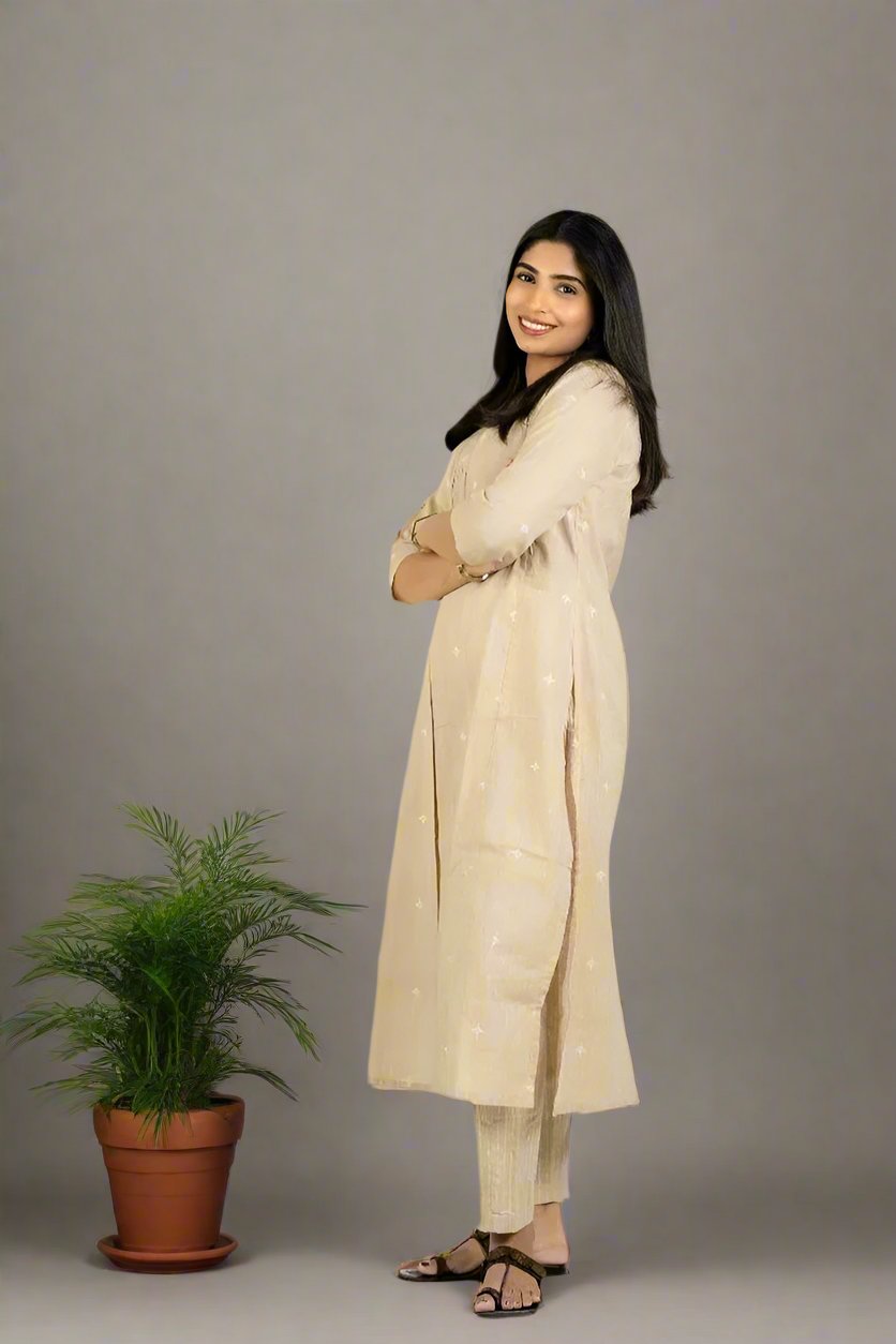 Vedika - Beige Cotton Kurta Set for Nursing Moms