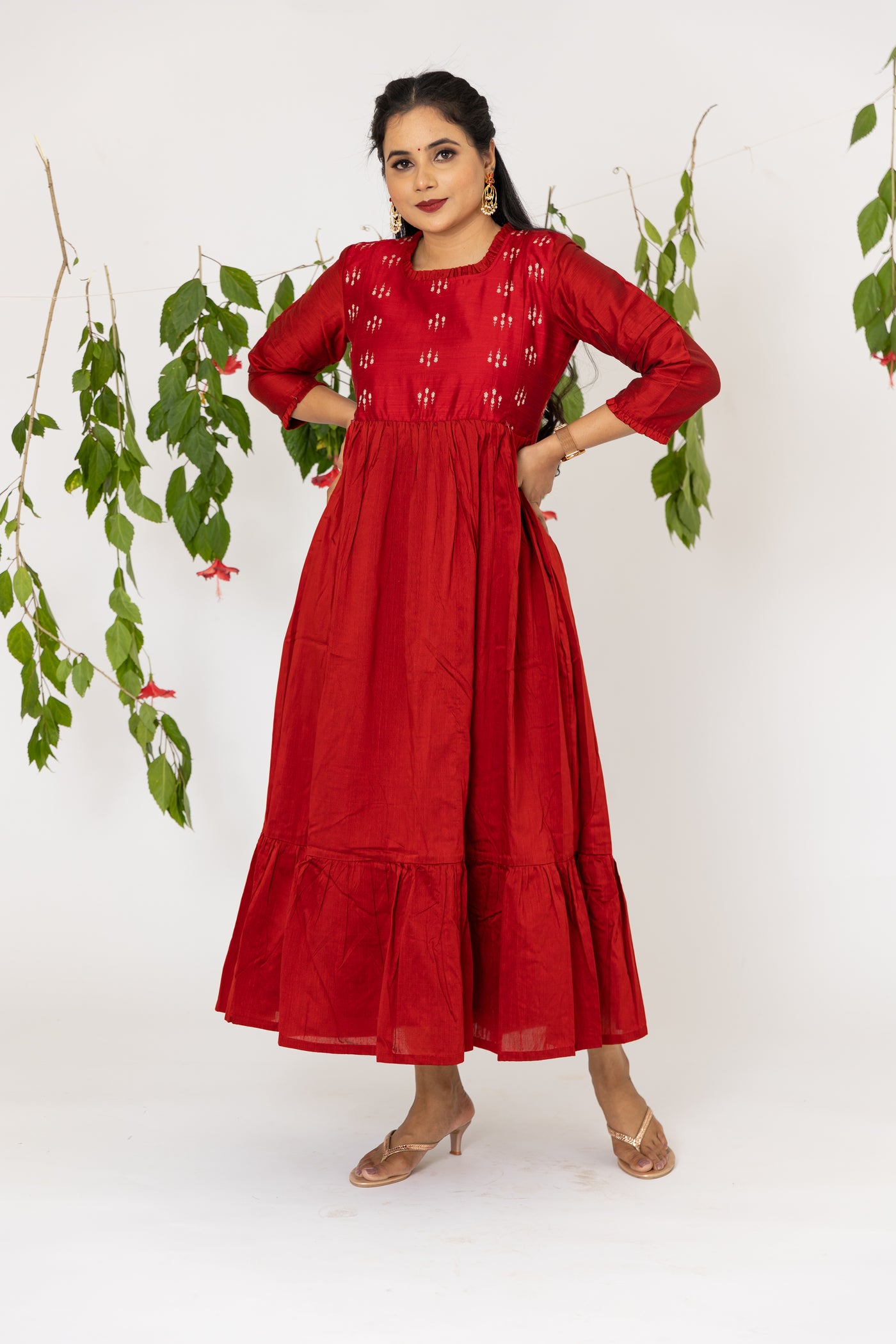Red Slub Silk Maternity Feeding Party Dress Cordyally Red Slub Silk Maternity Feeding Party Dress Cordyally