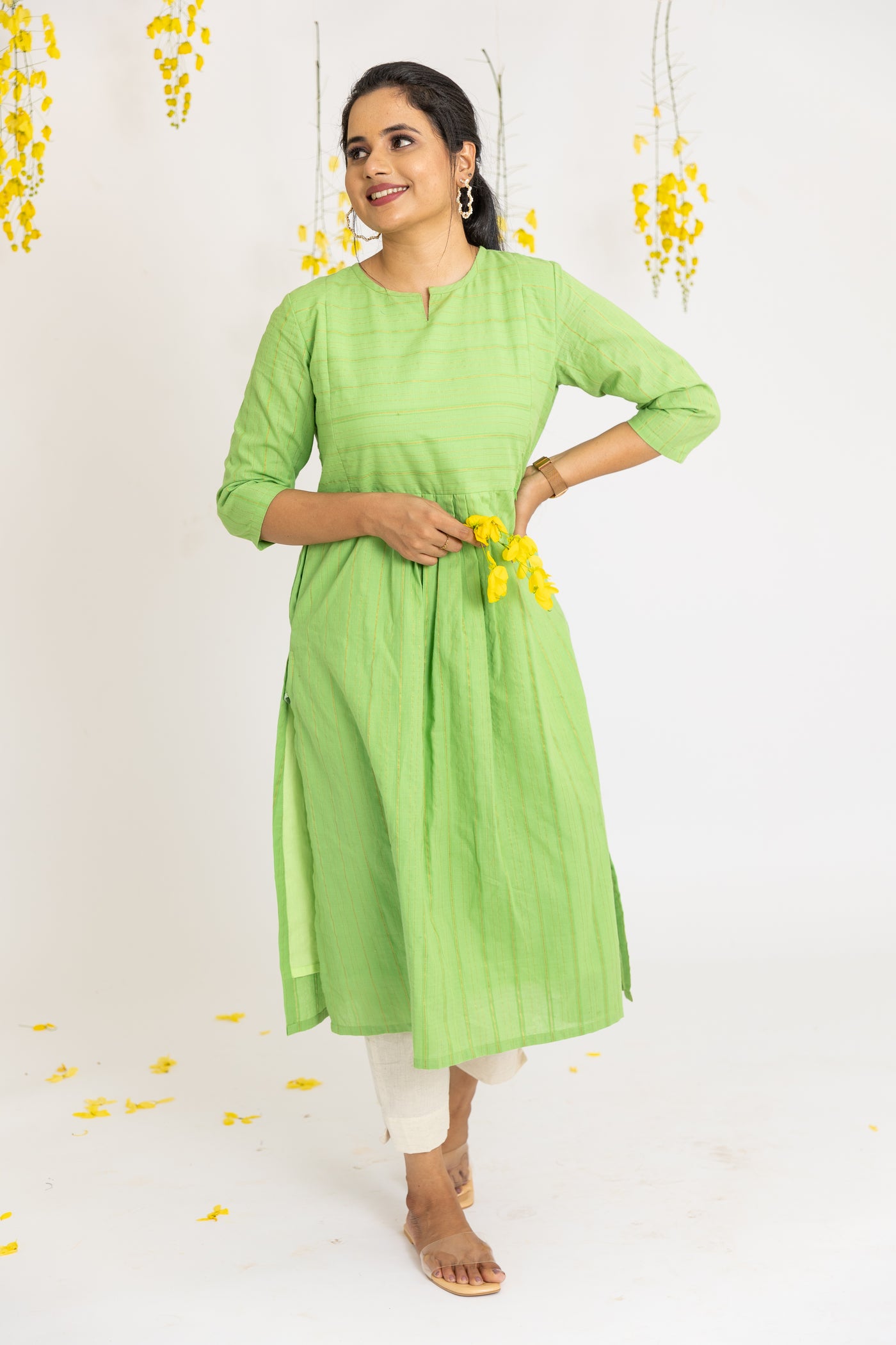 Soft Green Maternity and Feeding Kurta with Nursing Zips