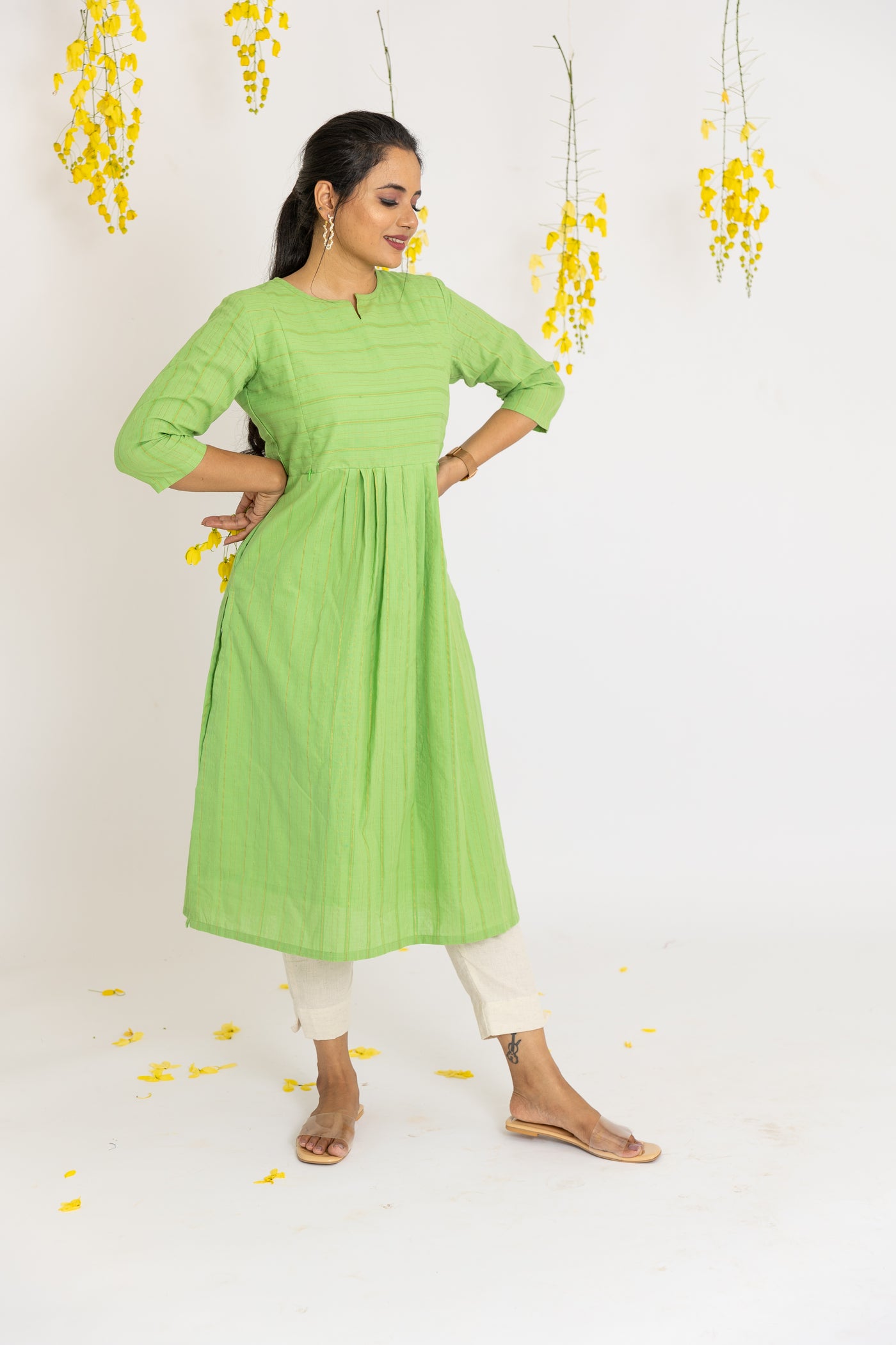 Soft Green Maternity and Feeding Kurta with Nursing Zips