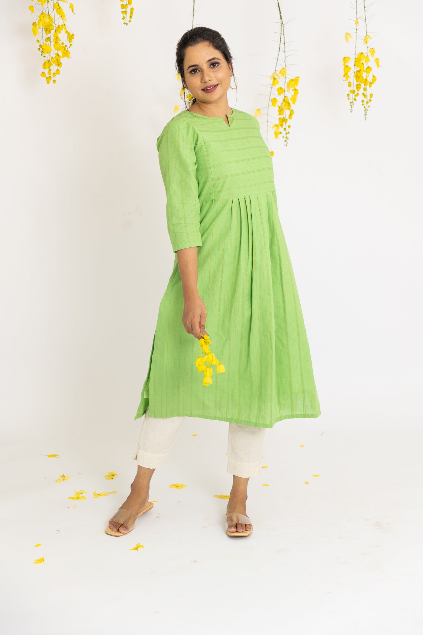 Soft Green Maternity and Feeding Kurta with Nursing Zips