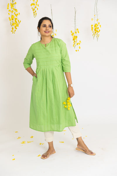 Soft Green Maternity and Feeding Kurta with Nursing Zips