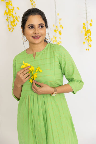 Soft Green Maternity and Feeding Kurta with Nursing Zips