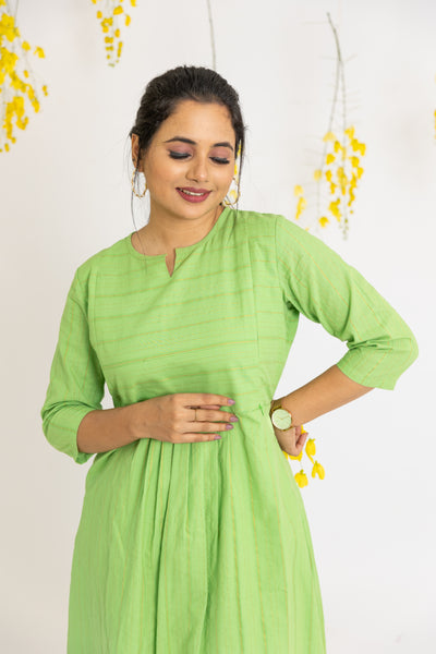 Soft Green Maternity and Feeding Kurta with Nursing Zips