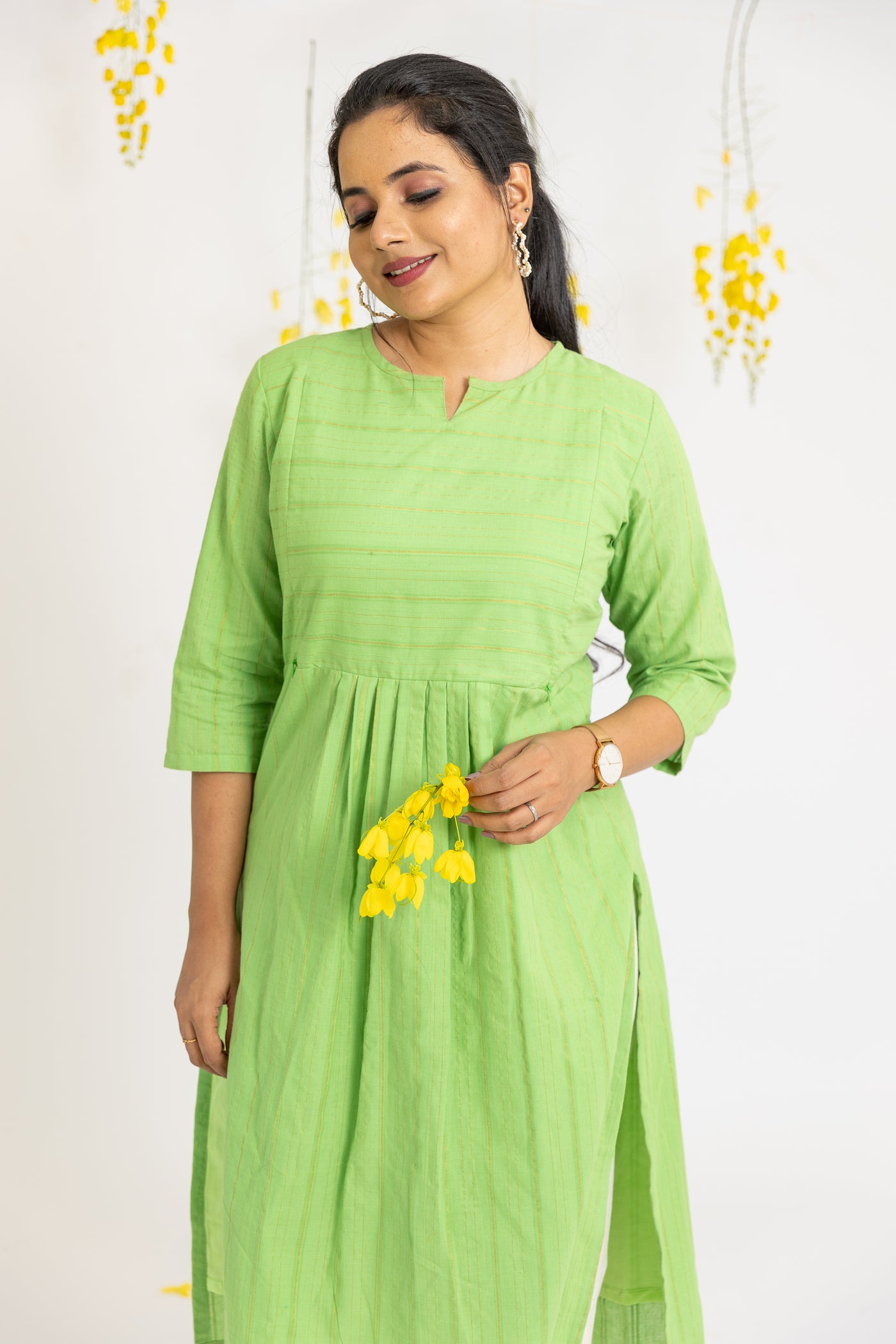 Soft Green Maternity and Feeding Kurta with Nursing Zips