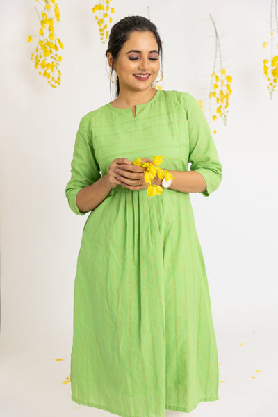 Soft Green Maternity and Feeding Kurta with Nursing Zips