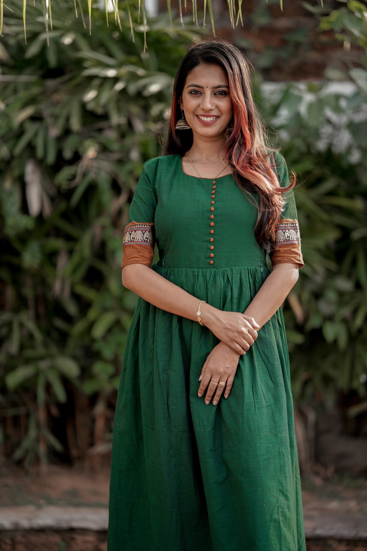 Green handloom cotton Maternity Feeding maxi dress