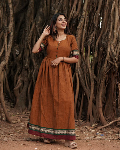 Mustard handloom cotton Maternity Feeding maxi dress