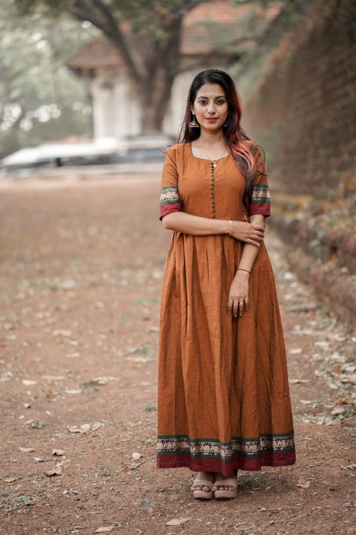 Mustard handloom cotton Maternity Feeding maxi dress