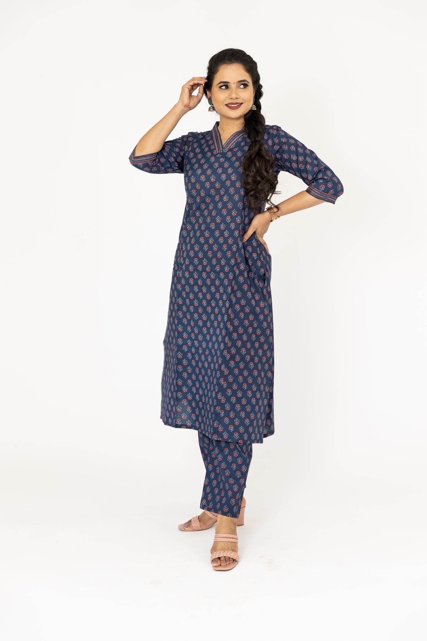 Ajrakh Printed Cotton Feeding Kurta set