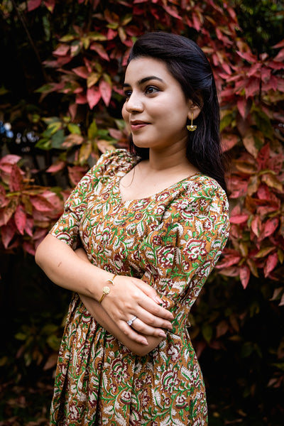 Kalamkari Handblock Printed Maternity Feeding Midi Dress