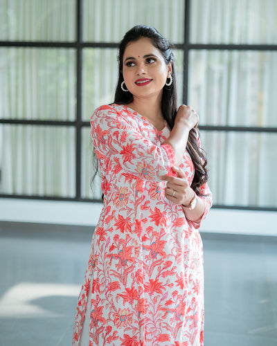 red white cotton  feeeding kurta