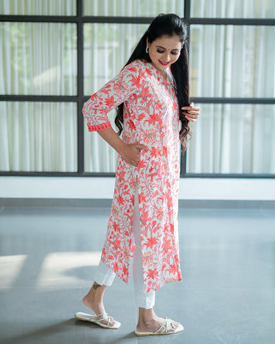 red white cotton  feeeding kurta