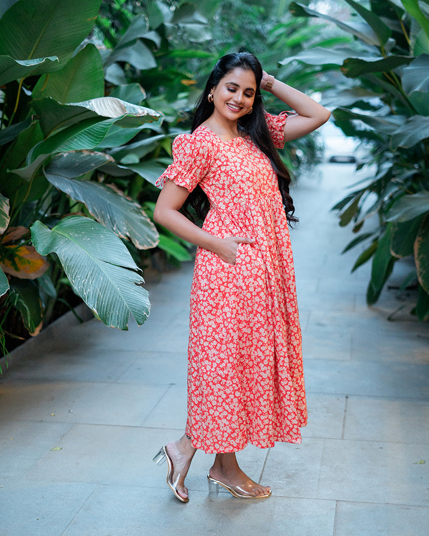 open lace back dress Coral Red Maternity Nursing Midi dress – Cordyally